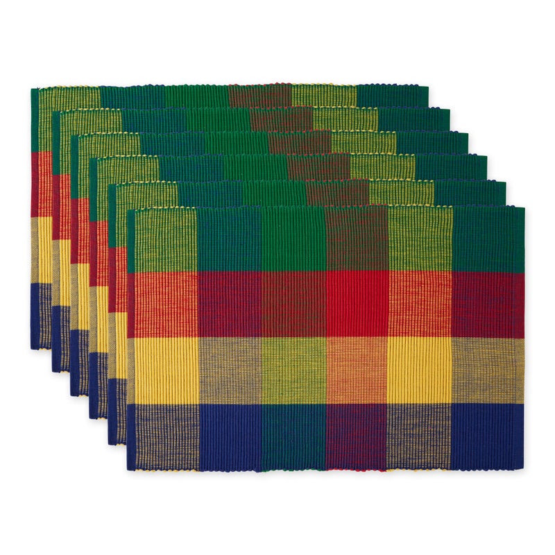 DII Basic Everyday Ribbed Tabletop 100% Cotton, Placemat Set, 13x19, Summer Check, 6 Piece - Image 1
